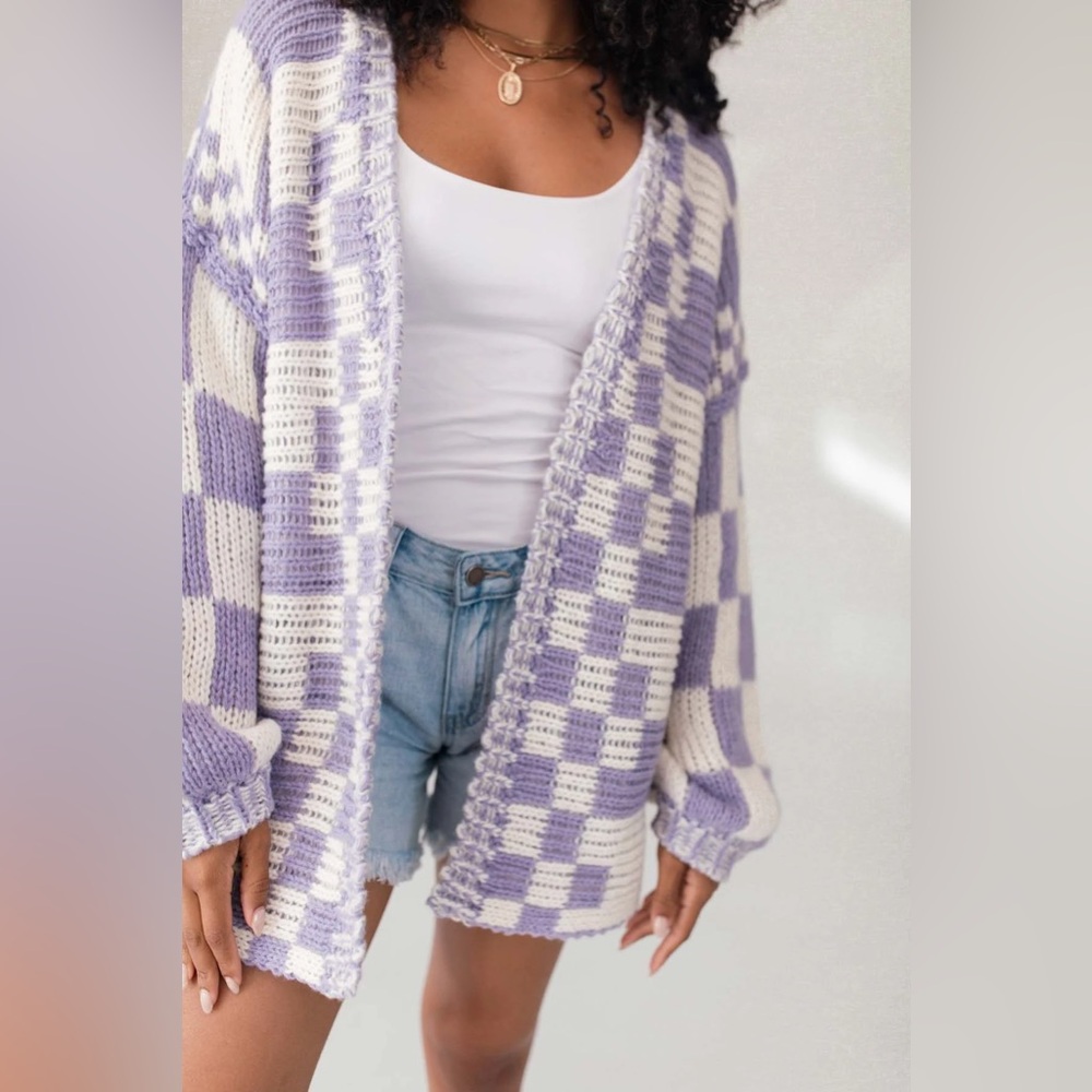 The Post - Ellis Lilac Knit Cardigan - Size: L